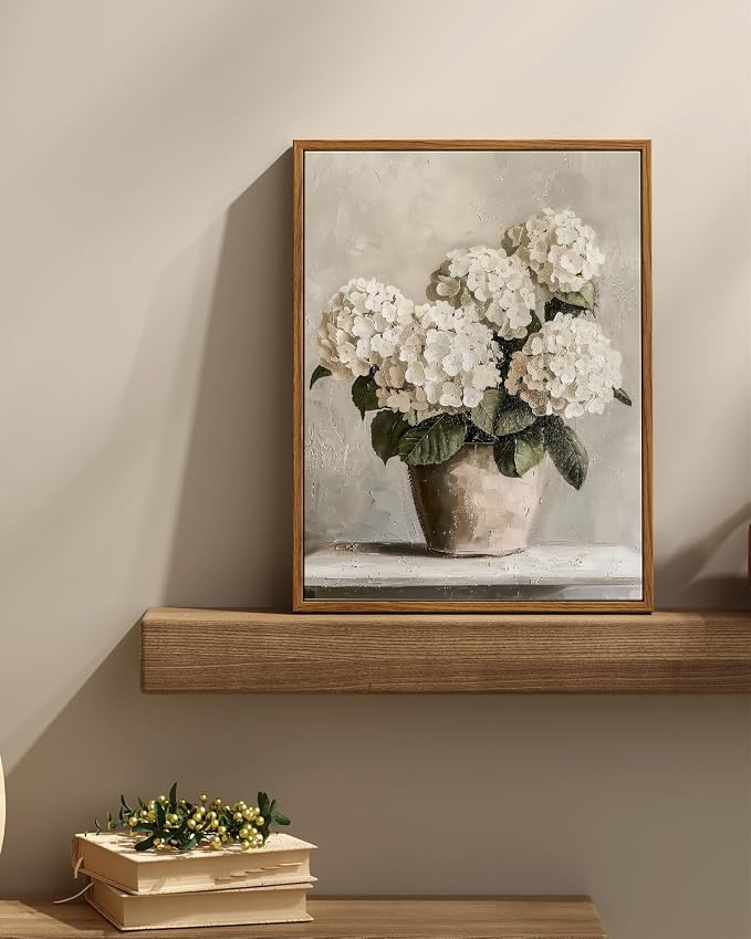 InSimSea Framed Canvas Wall Art Vintage Decor, Hydrangea Floral Pictures Bathroom Wall Decor Aesthetic, Living Room Bedroom Flower Home Retro Decorations, 12x16inch
