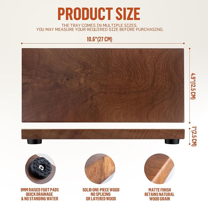 Teak Wood Decorative Small Tray, Bathroom Wood Riser for Decor, Kitchen Counter Wooden Pedestal Stand, Tray for Vanity, Sink & Soap (1, Teak Wood, 10.6" x 4.9" x 1")