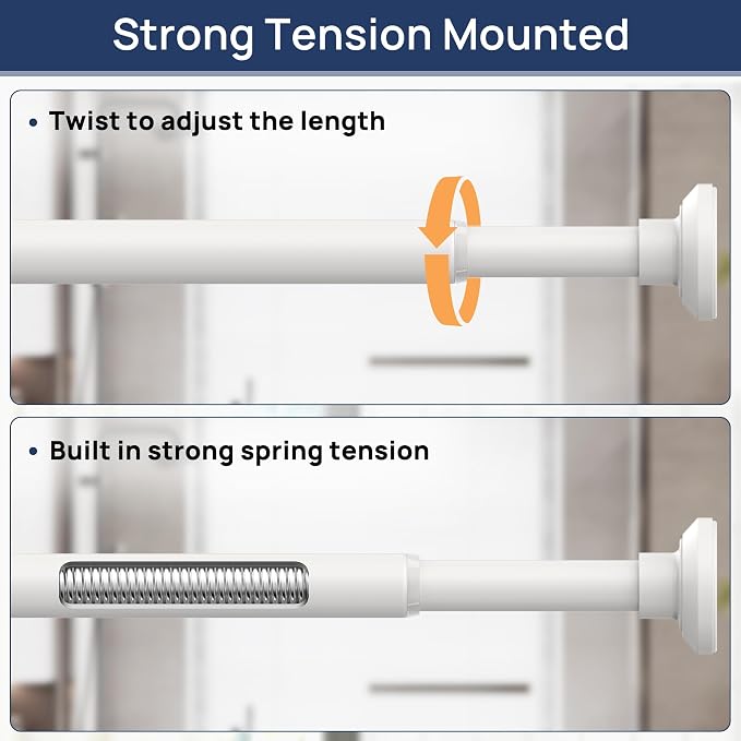 ENJOYBASICS 1" White Shower Curtain Rod, 30-88" Adjustable, Secure Tension | Easy No-Drill Installation, No Tools, No Gaps, Sturdy Rust-Resistant Steel, Sag-Resistant Design, Tubs, RVs, Apartments