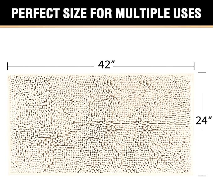 H.VERSAILTEX Microfiber Bath Rugs Chenille Floor Mat Ultra Soft Washable Bathroom Dry Fast Water Absorbent Bedroom Area Rugs, 24 x 42 - Inch, Ivory