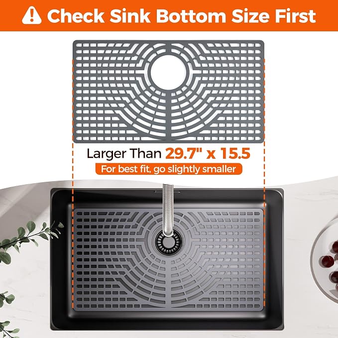 Snuggery Silicone Sink Protector for Kitchen Sink, 30"x16" Rear Drain | Scratch protection, cushions fragile dishes and glassware, dishwasher safe, food-grade silicone, 446°F heat resistant