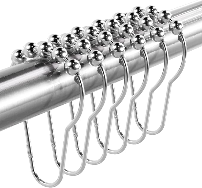 Titanker Shower Curtain Hooks Rings, Rust-Resistant Metal Shower Curtain Hooks for Bathroom Shower Rods Shower Hooks Shower Rings for Curtain - Set of 12, Chrome