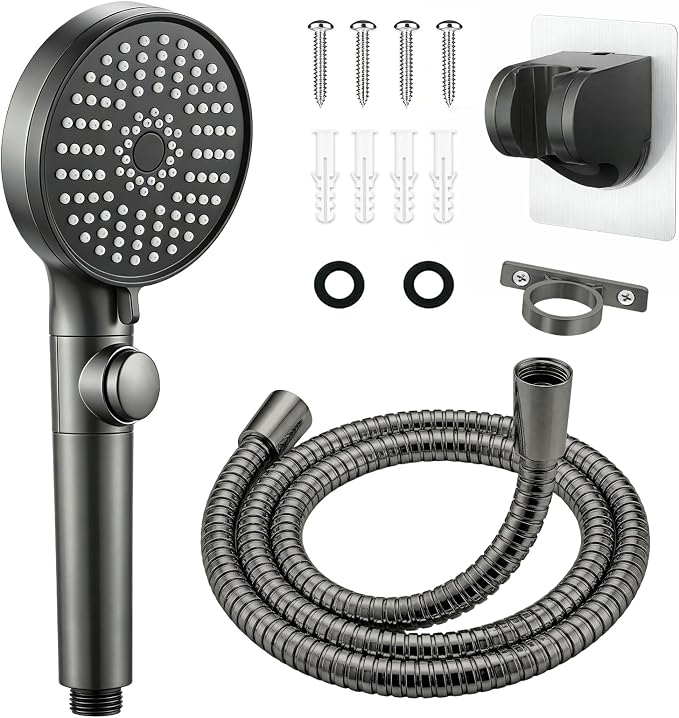 RV Shower Head with Hose, High Pressure Handheld RV Shower Head Replacement with On Off Switch,5 Modes,Power Jet, Camper Shower Head for RV,Travel Trailer,Motorhome,Boat RV Essentials,Gray