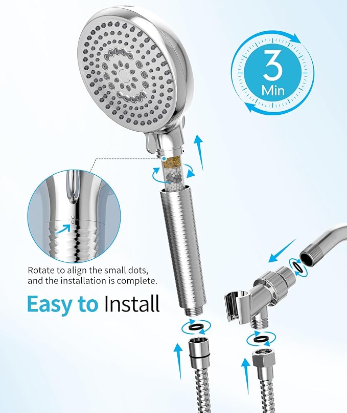 Filtered Shower Head with Handheld, 10 Spray Mode High Pressure Shower Head with Filters, Shower Filter Head for Hard Water, Powerful Spray for Cleaning, 2 Replaceable Filters Included, Chrome