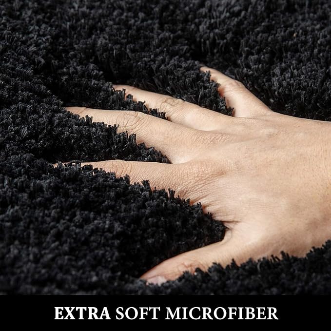 MIULEE Black Bathroom Runner Rugs Soft Microfiber Bath Mat 24x48 Inch | Absorbent, Non Slip, Quick Dry, Fluffy Bath Rugs for Bathroom Floor Tub Showers, Machine Washable