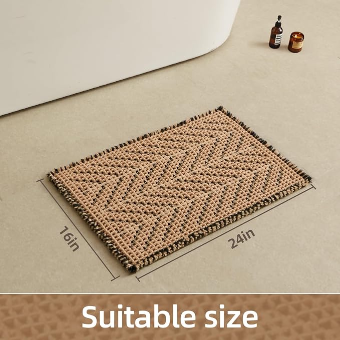 Sunfly Waffle Bath Mat, Boho Bathroom Rugs Non Slip Washable Super Absorbent Quick Dry Bath Mat Farmhouse Bathroom Decor, 16"x24" Black &Khaki