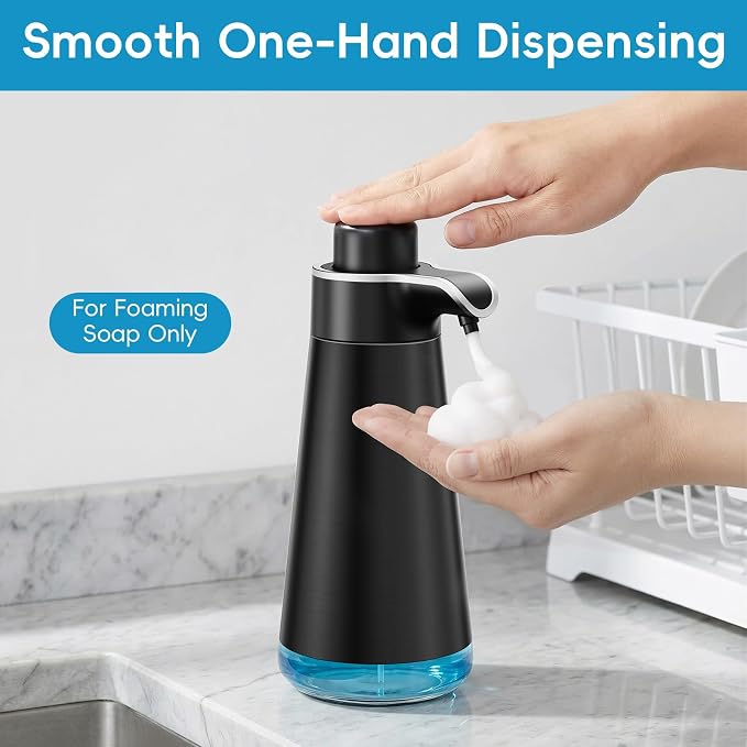 BYUNER Foaming Soap Dispenser for Bathroom & Kitchen, 15 fl oz Refillable Foam Soap Dispenser, Metal Look Countertop Soap Dispenser, Rust-Free Hand Soap Dispenser, Brushed Black