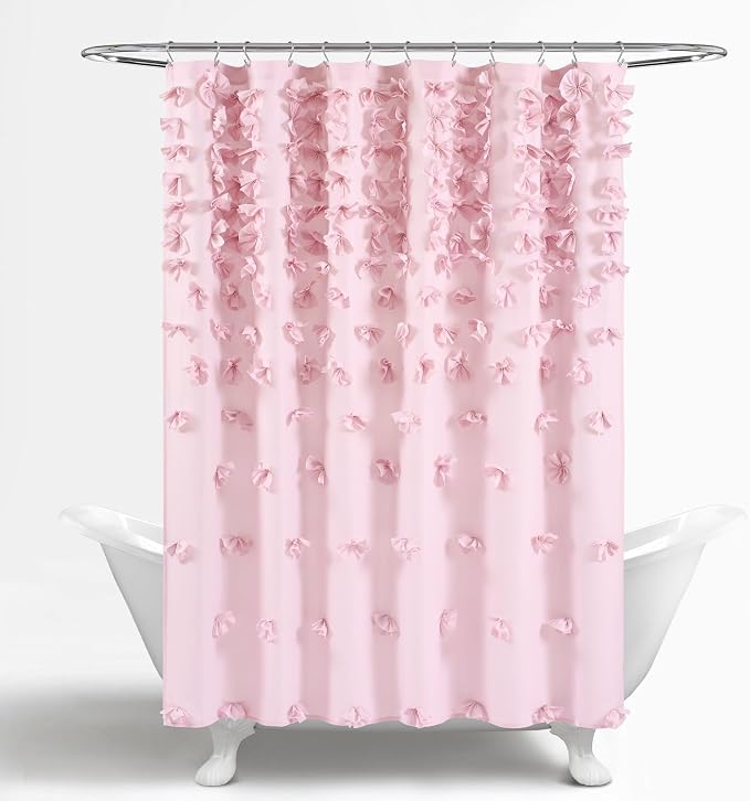 Lush Decor Riley Shower Curtain, 72" W x 72" L", Ivory - Bathroom Curtain - Coquette Decor - Bow Shower Curtains - Cottage Core - Fabric Shower Curtains