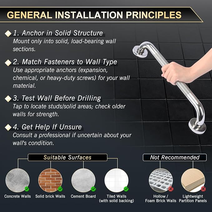 supregear Grab Bars for Bathtubs and Showers, Anti Slip Bathroom Grab Bars for Seniors, 304 Stainless Steel Safety Shower Handle, Toilet Handicap Elderly Assist Bathroom Wall Handle, 32 inch
