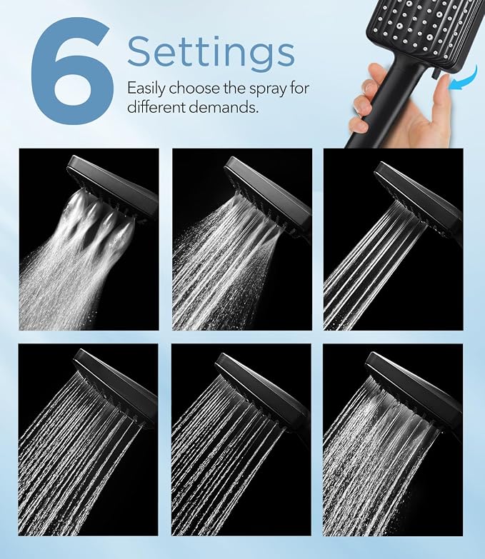 MakeFit Filtered Shower Head with Handheld - High Pressure 6 Modes Handheld Shower Head with Filters - Water Softener Filters Beads for Hard Water - Detachable Showerhead for Bathrooom, Matte Black