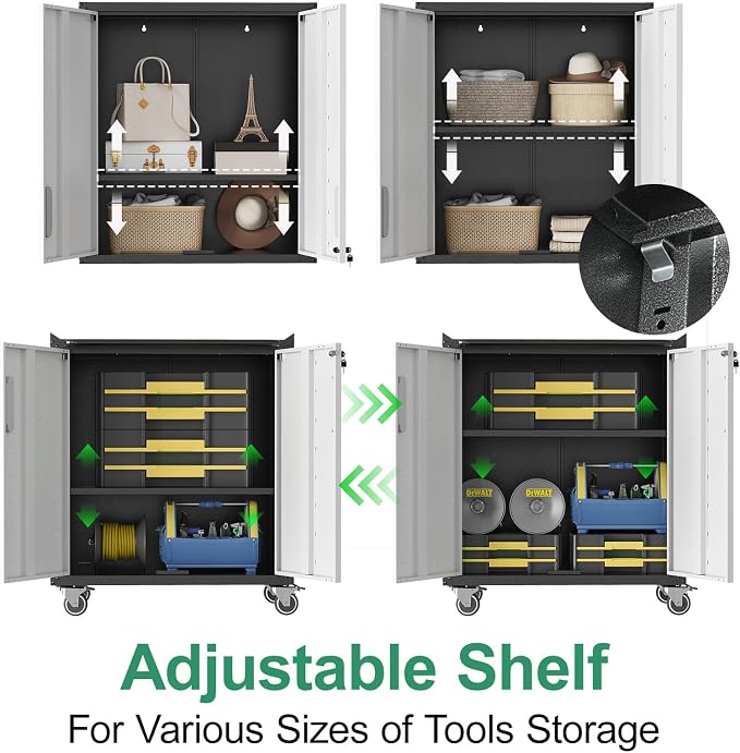 Garage Storage Cabinet System,Wall Cabinet & Locking Rolling Tool Cabinet with Doors and Adjustable Shelves