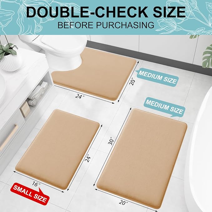 Smiry Memory Foam Bath Mat 70x24, Extra Soft and Absorbent Bathroom Rugs | Camel, Quick Dry Machine Washable Non-Slip Bath Mat for Bathroom Floor, Shower and Tub