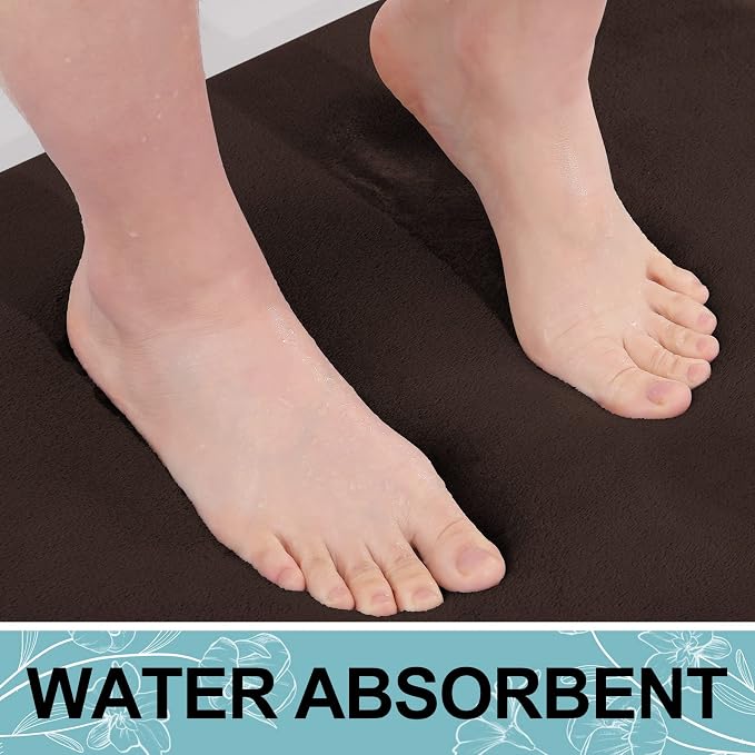 Smiry Memory Foam Bath Mat 70x24, Extra Soft and Absorbent Bathroom Rugs | Brown, Quick Dry Machine Washable Non-Slip Bath Mat for Bathroom Floor, Shower and Tub