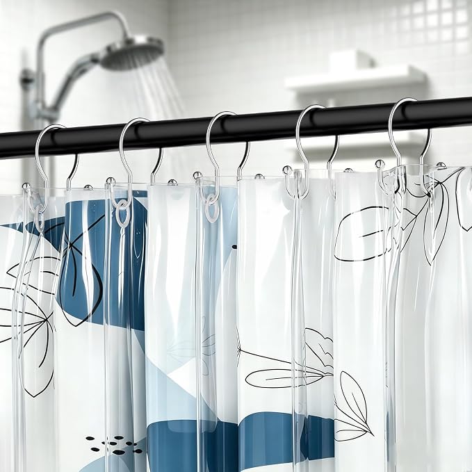 OEH Shower Curtain Hooks, 12 Pcs Minimalist Shower Curtain Rings, Metal Shower Curtain Hangers, Double Hook Silver Shower Curtain Hooks Rust Proof, Smooth Glide Shower Hooks for Shower Curtain, Chrome