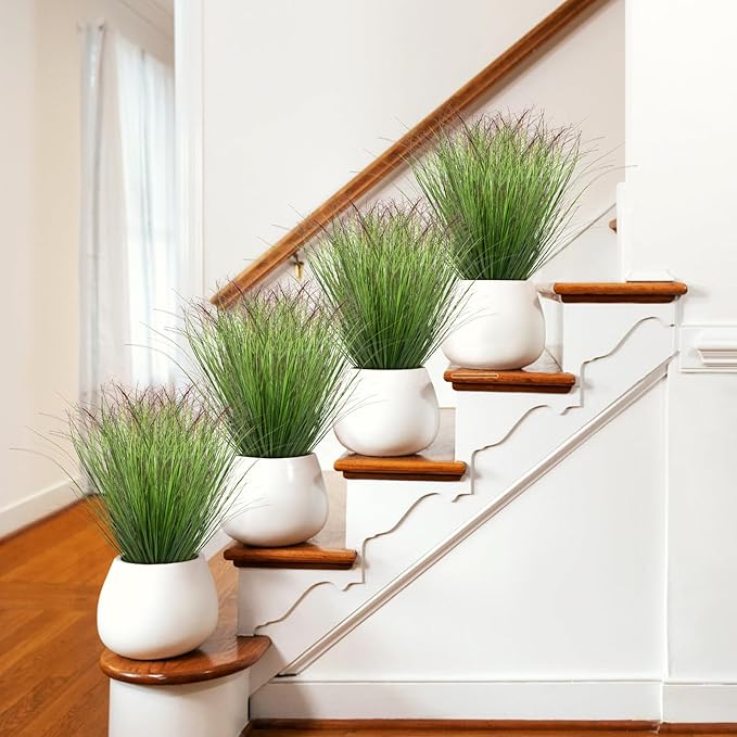 100Pcs Artificial Grass Plants Outdoor Faux Shrubs Wheat Grass Green Onion Grass Artificial Greenery Tall Stems for Indoor Outdoor Office Home Decor（Green Red Tail）