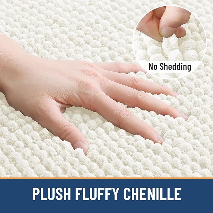 Arotive Chenille Bathroom Rugs 30x20, Soft Absorbent Bath Mat, Ivory | Rubber Backing, Machine Washable Dry Bath Mats for Bathroom Floor, Tub and Shower, Home Decor Accessories