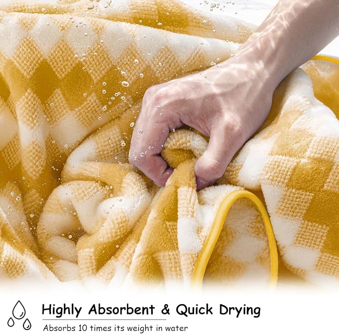 12 Pcs Ginger Yellow White Diamond Towel Set-4 Bath Towels,4 Hand Towels,4 Washcloths Soft Polyester Bath Towel with Loop Absorbent Shower Towel Quick Dry Family Towels for Bathroom Spa Gym