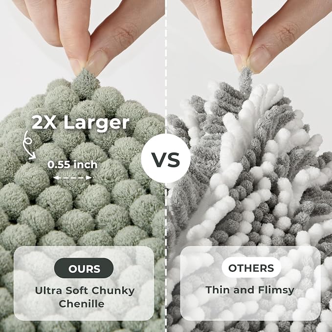 FRESHMINT Thick Chunky Chenille Bathroom Rug, Sage Green, 20"x32" | Non-Slip Backing, Water Absorbent Surface, Machine Washable Care, Cushioned Comfort, Bathroom Floor Use