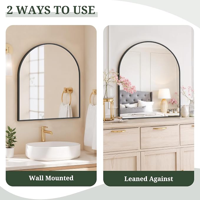 Arched Wall Mirror 32x31 Inch Black Bathroom Vanity Mirror with Metal Frame | Modern Arch Mirror for Bedroom, Living Room, Entryway, Wall Mounted Decorative Mirror