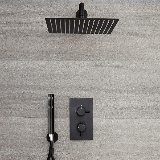Voolan Rain Shower head, High Pressure Shower Head Made of 304 Stainless Steel, Relaxed Shower Experience Even at Low Water Flow and Pressure (10" Black)