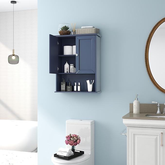 VANIRROR Bathroom Wall Cabinet Over Toilet Storage Cabinets 24x30 inch | Above Toilet Wood Medicine Cabinets with 2 Door & Adjustable Shelf for Kitchen, Laundry, Entryway,Durable MDF Construction