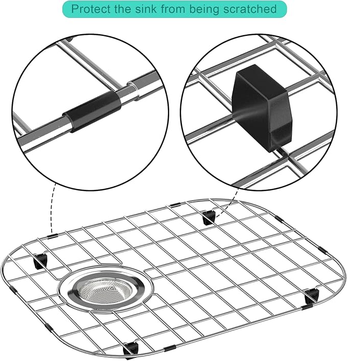 Slideep Sink Bottom Grid for Kitchen, Stainless Steel Sink Protector Metal Sink Grate with Rear Hole, 13"L x 11.6"W