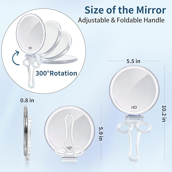 Magnifying Hand Mirrors with Handle - Double Sided Handheld Mirror with 1X 40X Magnification, Portable Travel Folding Hand Held Mirror, Pedestal Makeup Vanity Mirror
