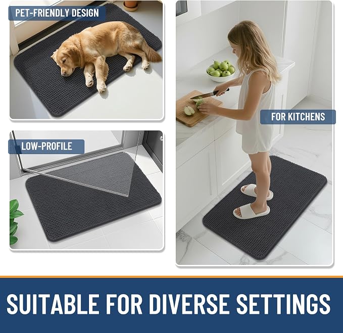 Arotive Chenille Bathroom Rugs 47x24, Soft Absorbent Bath Mat, Dark Grey | Rubber Backing, Machine Washable Dry Bath Mats for Bathroom Floor, Tub and Shower, Home Decor Accessories