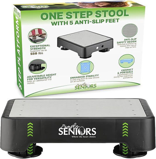 Simply Seniors Small Step Stools for Adults - Grey Stepping Stool Platform | Bed Steps for High Beds for Adults - Heavy Duty Mobility Aid for Seniors & Kids - Plastic Device for Kitchen Bathroom Toilet