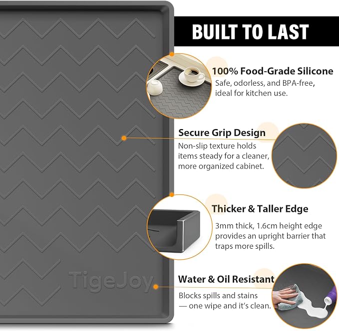 TigeJoy Under Sink Mats for Kitchen Waterproof 19" x 19", Cabinet Liner | Leak-Proof Silicone Mat Sink Protector, Kitchen Essentials Organizer and Storage,Boot or Shoe Tray, Pet Feeding Mat