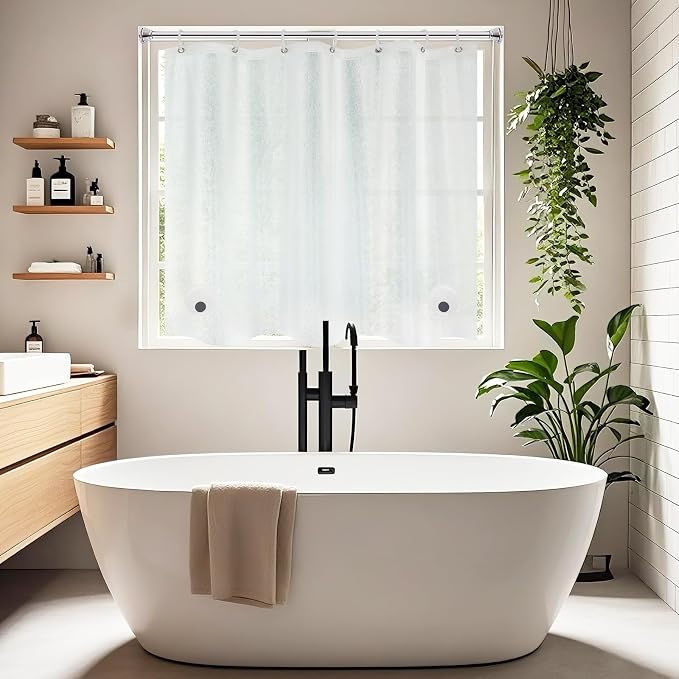 Seenus Waterproof EVA Shower Window Curtain 3D Frosted for Privacy, 40 x 36 inch Bpa-Free Vinyl Shower Curtain Liner Small with 2 Large Magnets, Mini Plastic Bathroom Window Curtain Translucent