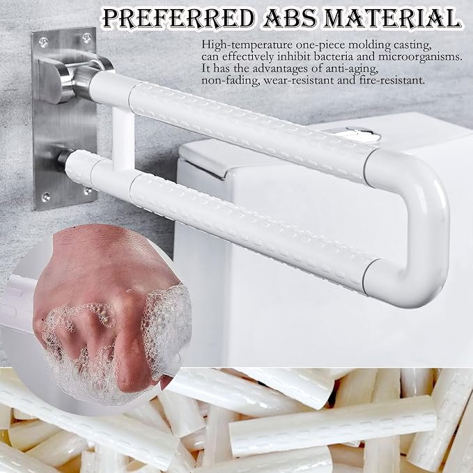 28 Inch Toilet Grab Bar Flip Up Stainless Steel with ABS Handicap Rails Load Capacity of 150 kg 330 lbs Grab Bars Toilet Rail Bathroom U Shaped and Wall Mount Safety for Injured Patients White