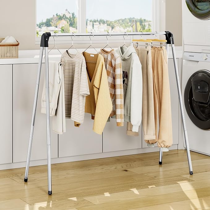 TOOLF 55" Stainless Steel Collapsible Clothes Drying Rack | Foldable Drying Rack Clothing, Indoor Outdoor Use with Travel Friendly Design, Collapsible for Home, Camping, Theater, RV Use