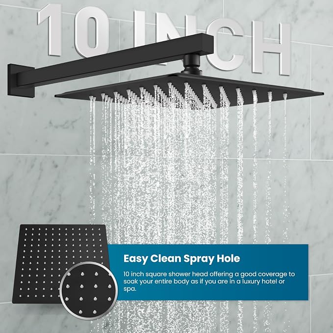 gotonovo Shower Faucet Set with Handheld Spray Matte Black,10'' Head | SUS304 Rainfall Shower Head and Handle Set System Fixture,Pressure Balance Valve Trim Kit,Single Handle,Wall Mount,All Metal