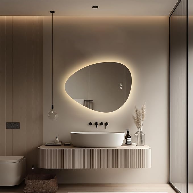 Irregular Backlit Mirror, 24x32 Inch LED Bathroom Vanity Mirror | 3 Colors, Dimmable, Anti-Fog, Memory Function, Horizontal/Vertical, Al Alloy Lampshade, HD Glass, Rust-proof Treatment, UL