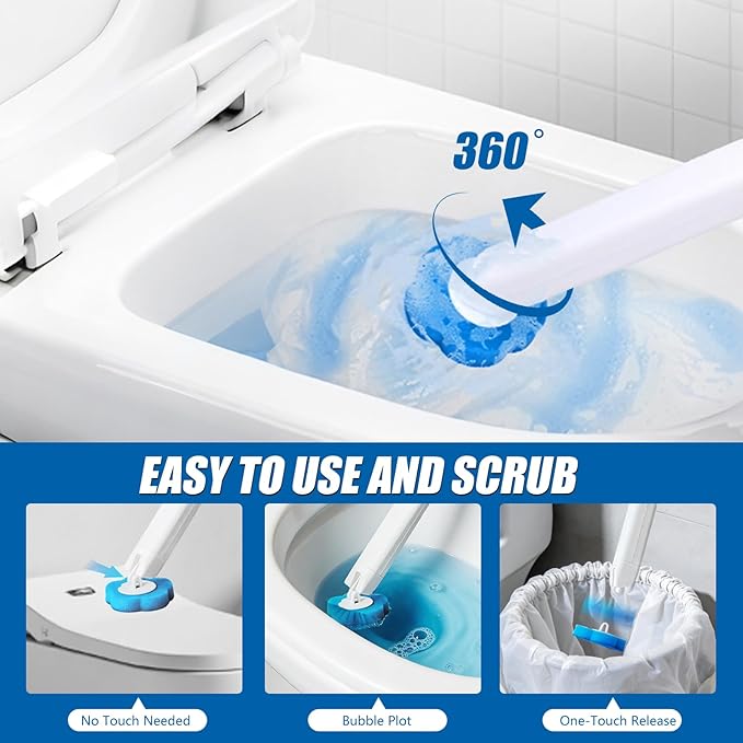 120 Count Disposable Toilet Brush Refills Pads for Most Toilet Wands | Prefilled Cleaning Deep-Scrubbing Toilet Pads, 3-Layer Sponge, For Bathroom Cleaning, Sinks, Tubs & Floor Drains