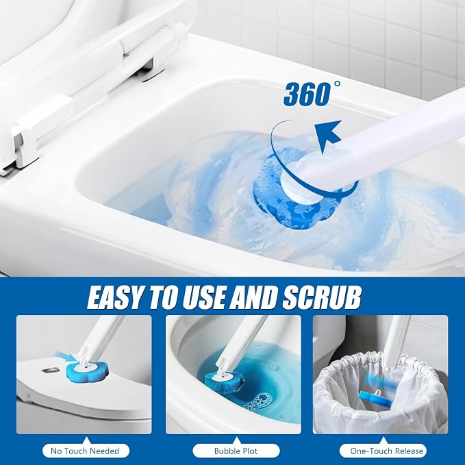 Disposable Toilet Brush Set, 2 Pack with 72 Refills & Wall Holder | 360° Swivel Head, Deep Scrubbing Toilet Bowl Cleaner, One-Touch Disposal, Toilet Wand for Sinks, Tubs & Floor Drains