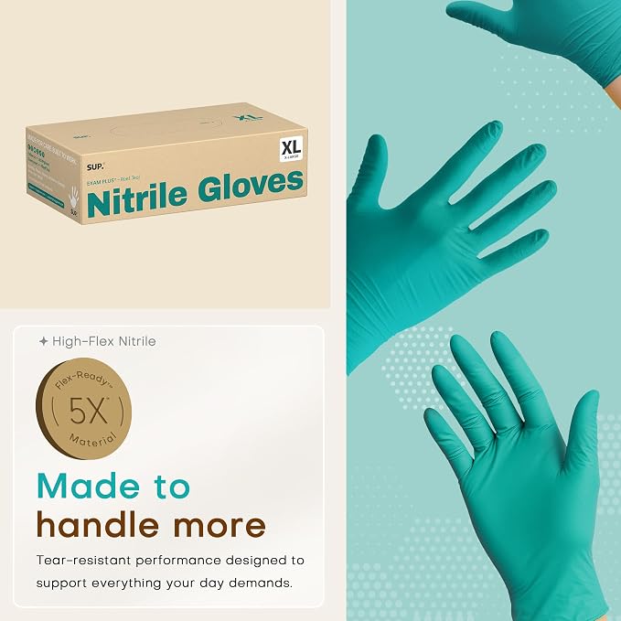 SUP Powder-Free Nitrile Exam Gloves, 100 Count Food Safe Latex-Free Disposable Gloves for Medical Lab Cooking Cleaning, Teal