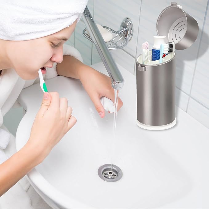 Toothbrush Holders for Bathrooms, Travel Toothbrush Organizer Toothbrush and Toothpaste Holders, 5 Slots Tooth Brushing Holder with Cover for Bathroom Countertop Organizer