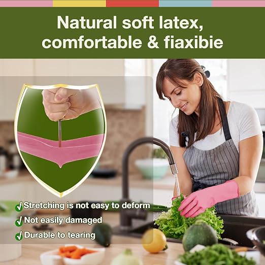 Cleaning Gloves Dishwashing 5 Pairs Reusable Non Slip Rubber Kitchen Small | 12.6-Inch Cuff, Textured Anti-Skid Palm Grip, Soft Skin-Friendly Rubber, 4-Color for Multi-Use, Easy Pull-On Flexible Fit
