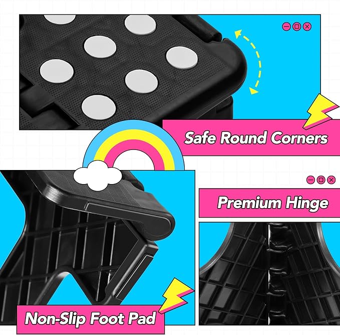 Delxo Folding Step Stool 11 Inch,300 Lbs Step Stool for Kids & Adults Black | Foldable Step Stool 11",Non-Slip Foot Stools with Handle,Lightweight Collapsible stools for Kitchen,Bathroom,Bedroom,Garden