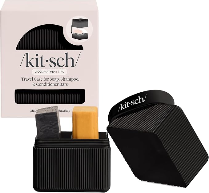 Kitsch 2-Compartment Travel Soap Case – TSA-Approved Bar Soap Holder | Travel Organizer, Bar Soap Case - Lightweight, Durable, Leak-Proof, Made from Recycled Plastic – Black