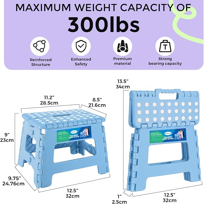 Dyforce Kids Step Stool 9 Inch, 300lbs Folding Step Stool for Toddler | Step stool for Blue,Anti-slip Heavy Duty with Handle, Lightweight Foldable Foot Stool for Bathroom Kitchen Bedroom Outdoor
