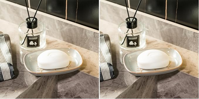Miamolo Ceramic Soap Dish Soap Holder, Soap Lift for Bar Soap Sponge, Shower Soap Dishes for Bathroom Kitchen Counter Soap Saver Tray Keep Dry, Dishwasher Safe (Pack of 2)