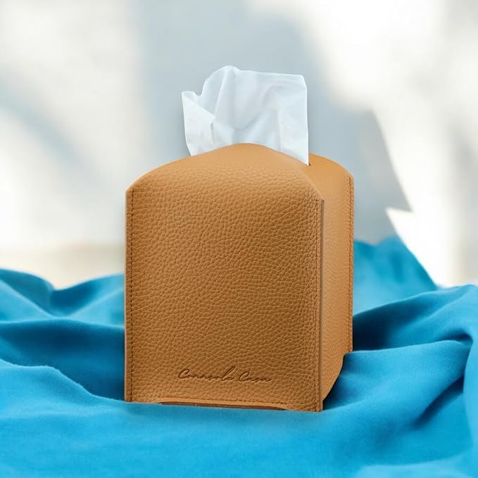 Premium PU Leather Tissue Box Holder - Elegant Hotel-Style Tissue Box Cover for Home, Office & Car Décor, Tissues Cube Organizer for a Natural & Classic Look (Orange)