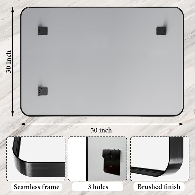 50x30 Inch Black Metal Framed Bathroom Mirror for Wall, HD Tempered Glass | Vanity Mirror for Over Sink, Anti-Rust Aluminum Alloy Mirror, Farmhouse, Horizontally or Vertically Hanging