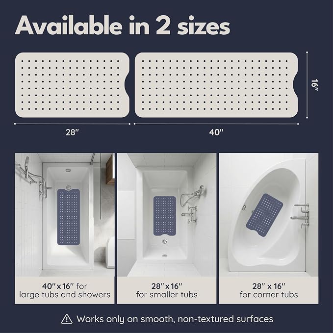 homerella Bathtub Mat Non Slip 28x16 Shower Mat Non Slip Anti Mold BPA Free | Mildew Resistant, Machine Washable, Strong Grip Tub Mat,Shower Mats for Inside Shower, Bath Mat for Tub Non Slip EU Certified