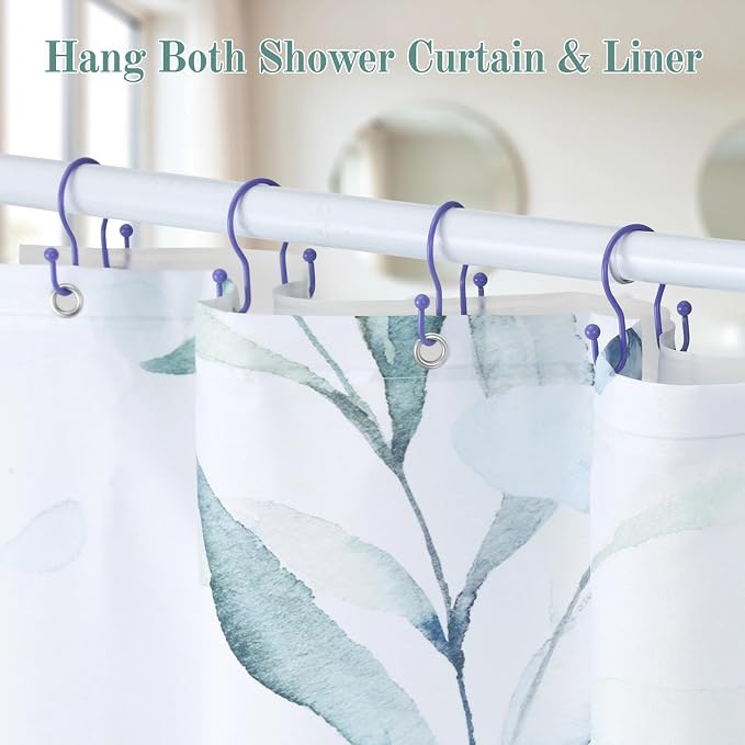 Shower Curtain Hooks, 12 Pcs Shower Curtain Rings, Stainless Steel Shower Curtain Hangers, Metal Shower Curtain Hooks Rings Rust Proof, Minimalist Shower Hooks for Shower Curtain, Purple