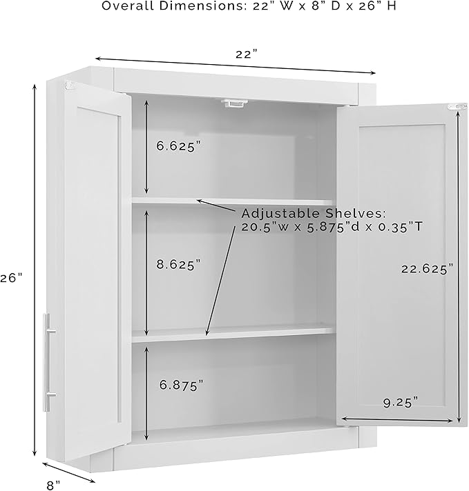 Crosley Furniture Savannah Wall Mounted Bathroom Storage Medicine Cabinet with Shelves, Gray