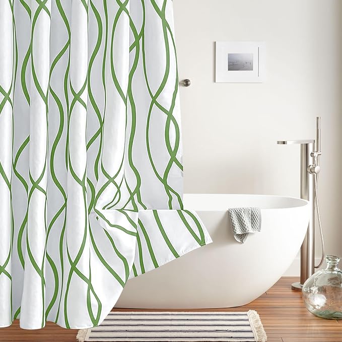 Biscaynebay Textured Fabric Shower Curtain 72x72 Inch, Sage Printed Striped Linen Modern Hotel Luxury Quality Cloth Bathroom Curtains Machine Washable
